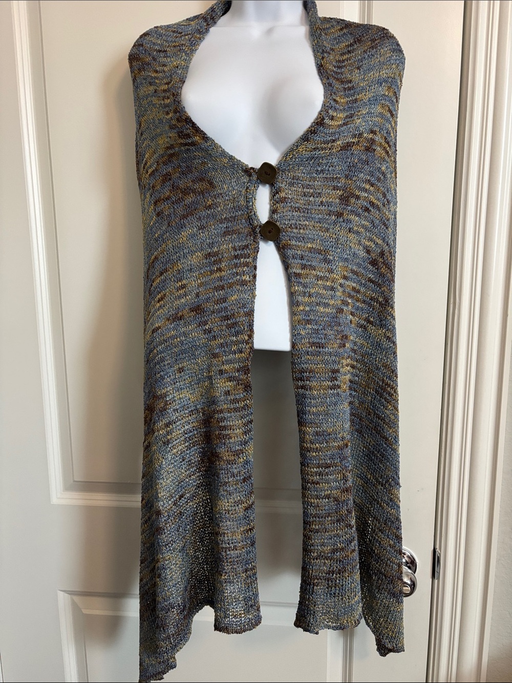 Georgina Estefania Open-Front Knit Scarf Shawl in Blue-Multicolor OS
